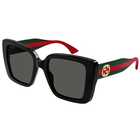 Gucci Accessories - New Gucci Glossy Black Green Red Oversized Sunglasses GG1861S 001